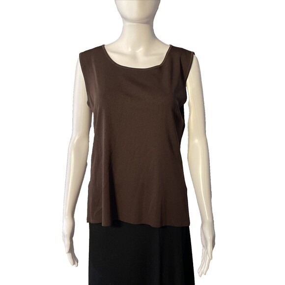 Exclusively Misook 2 Pieces Classic Cardigan Jacket Tank Chocolate Brown SZ PM - Picture 7 of 12